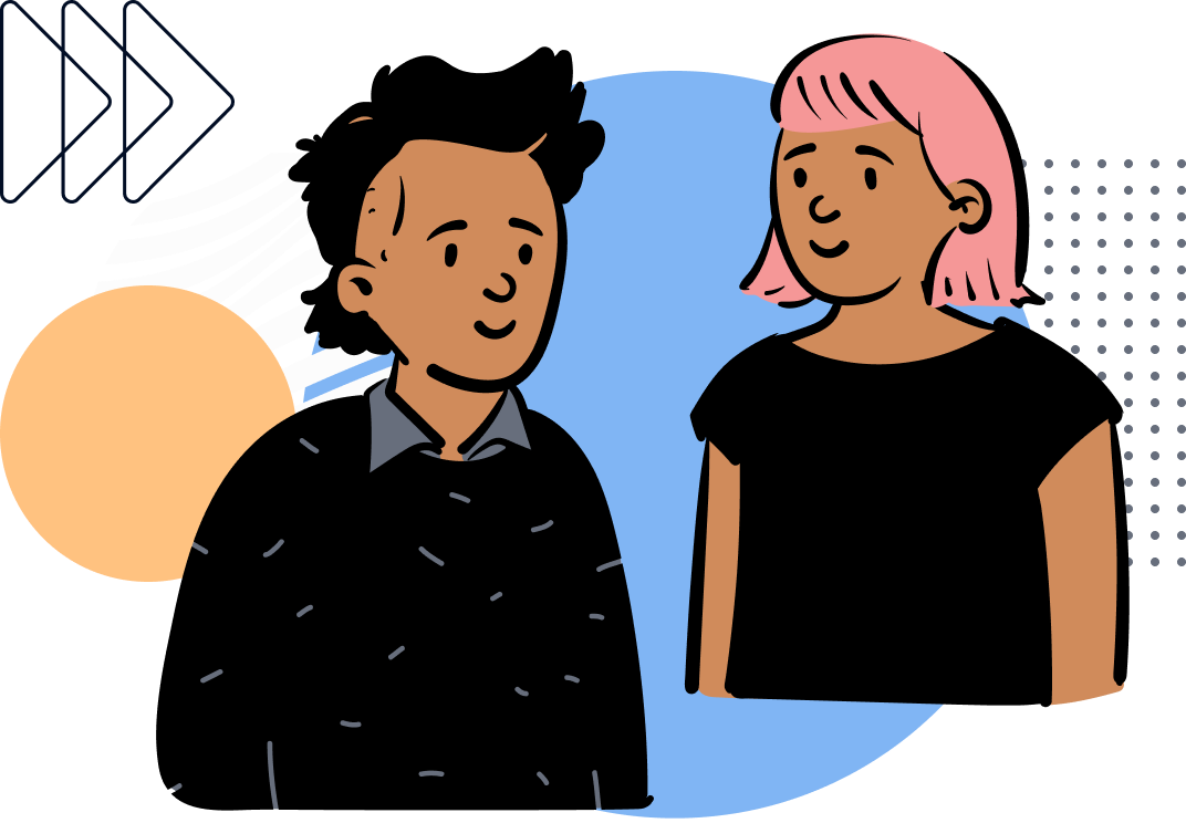 Illustration einer jungen Frau und eines jungen Mannes im Gespräch