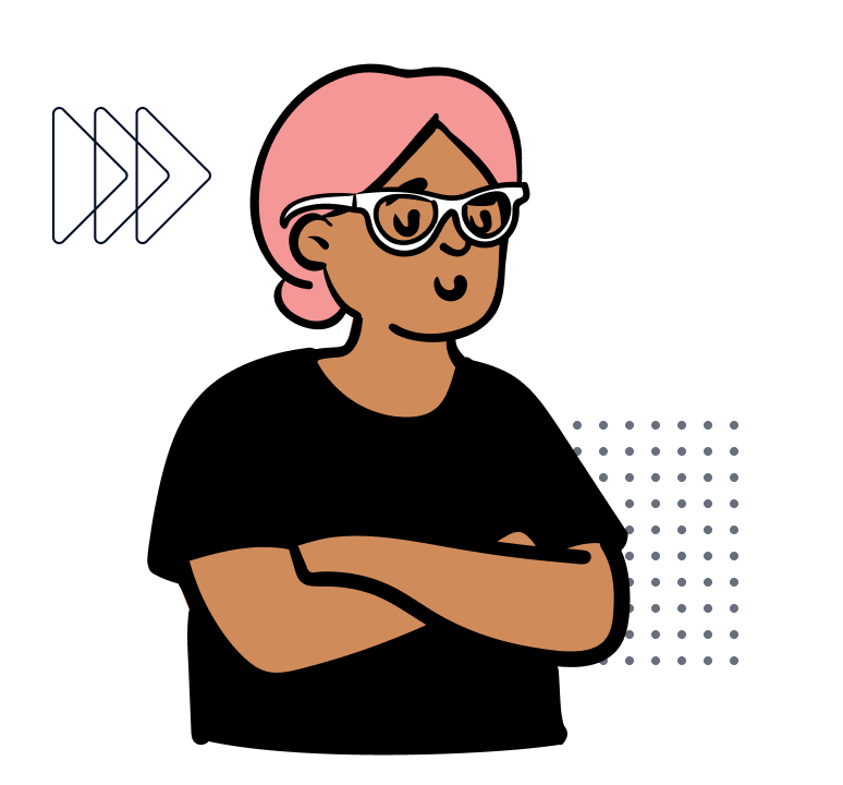 Illustration einer jungen Frau mit pinken Haaren und Brille