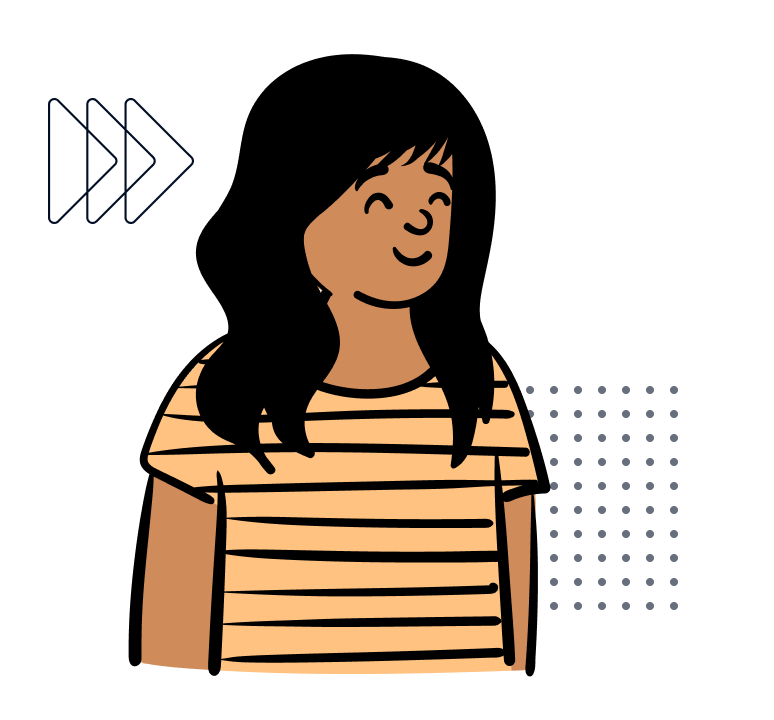 Illustration einer jungen Frau in gelb gestreiftem Shirt und schwarzen Haaren