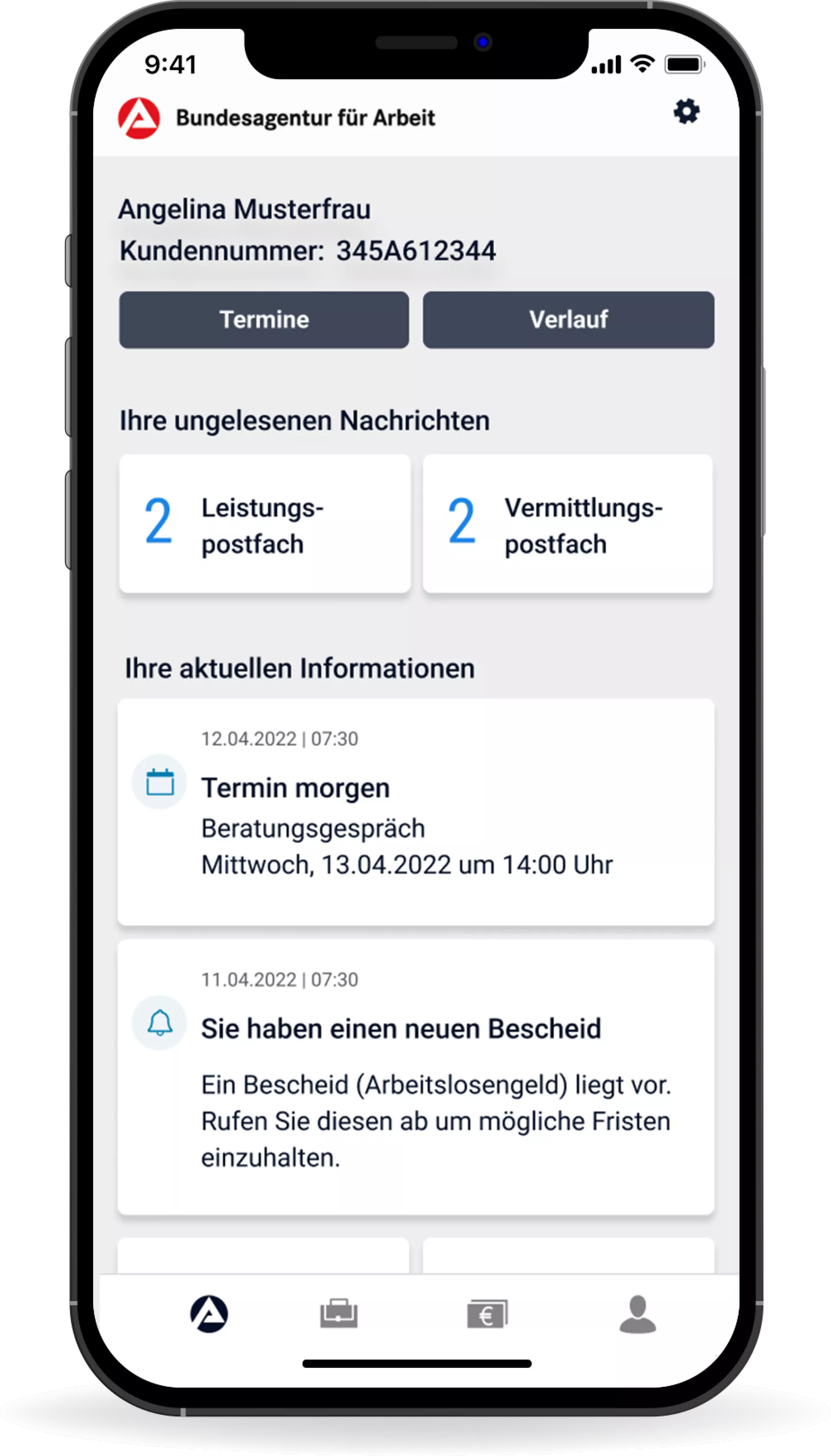 Screenshot der BA mobil App