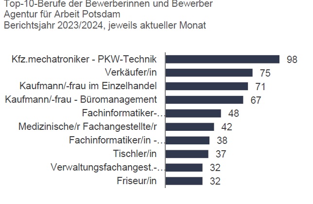 TOP 10 Berufe der Bewerberinnen und Bewerber