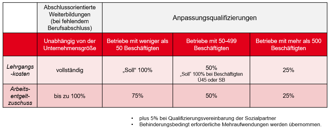 Grafik Förderhöhen Beschäftigtenqualifizierung