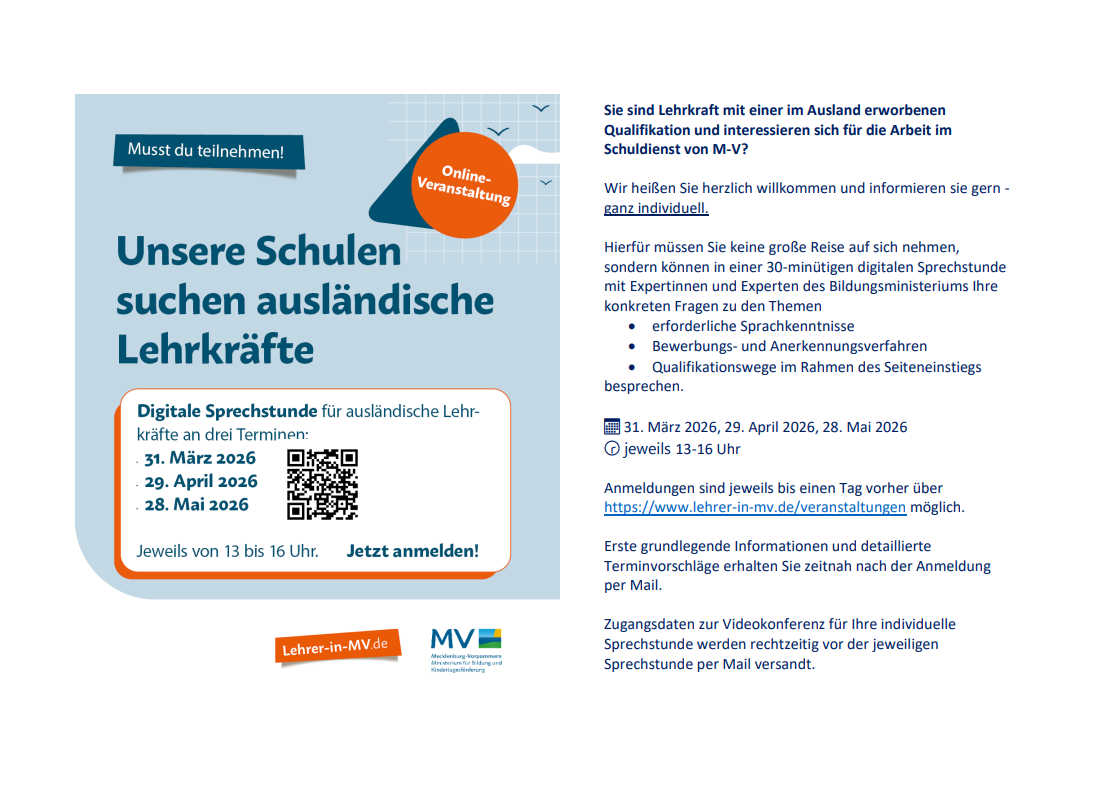 Ausländische Lehrkräfte Veranstaltungshinweise 1. Halbjahr 2026