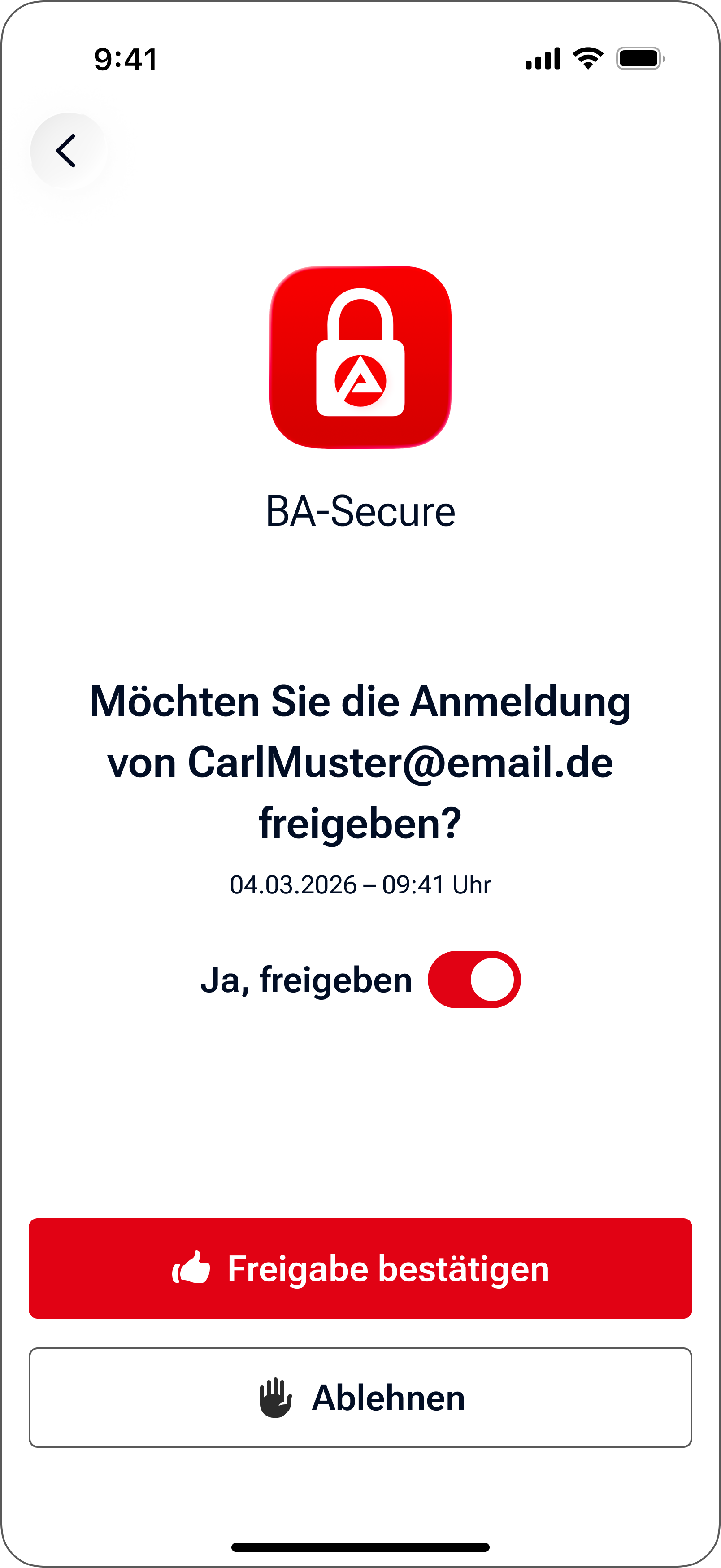 Screenshot von der Secure-App