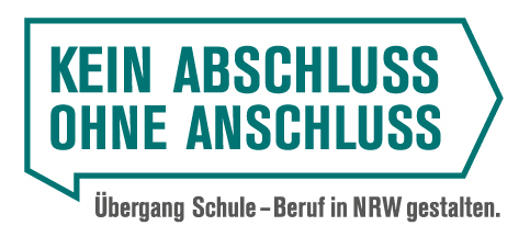 Das Logo zeigt in großer Schrift "Kein Abschluss ohne Anschluss". Darunter steht "Übergang Schule - Beruf in NRW gestalten".