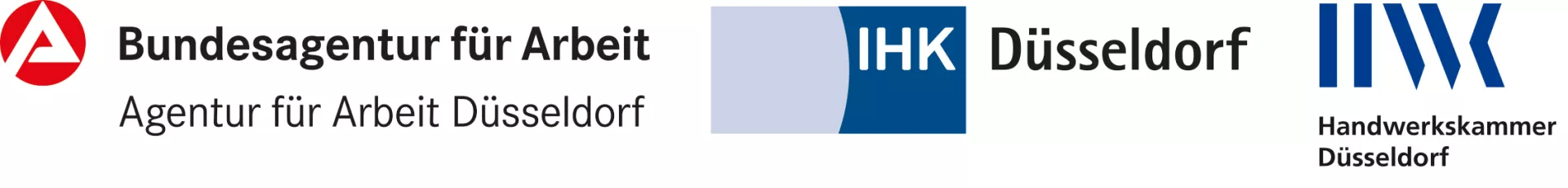 Logos von der Bundesagentur für Arbeit, IHK Düsseldorf und Handwerkskammer Düsseldorf