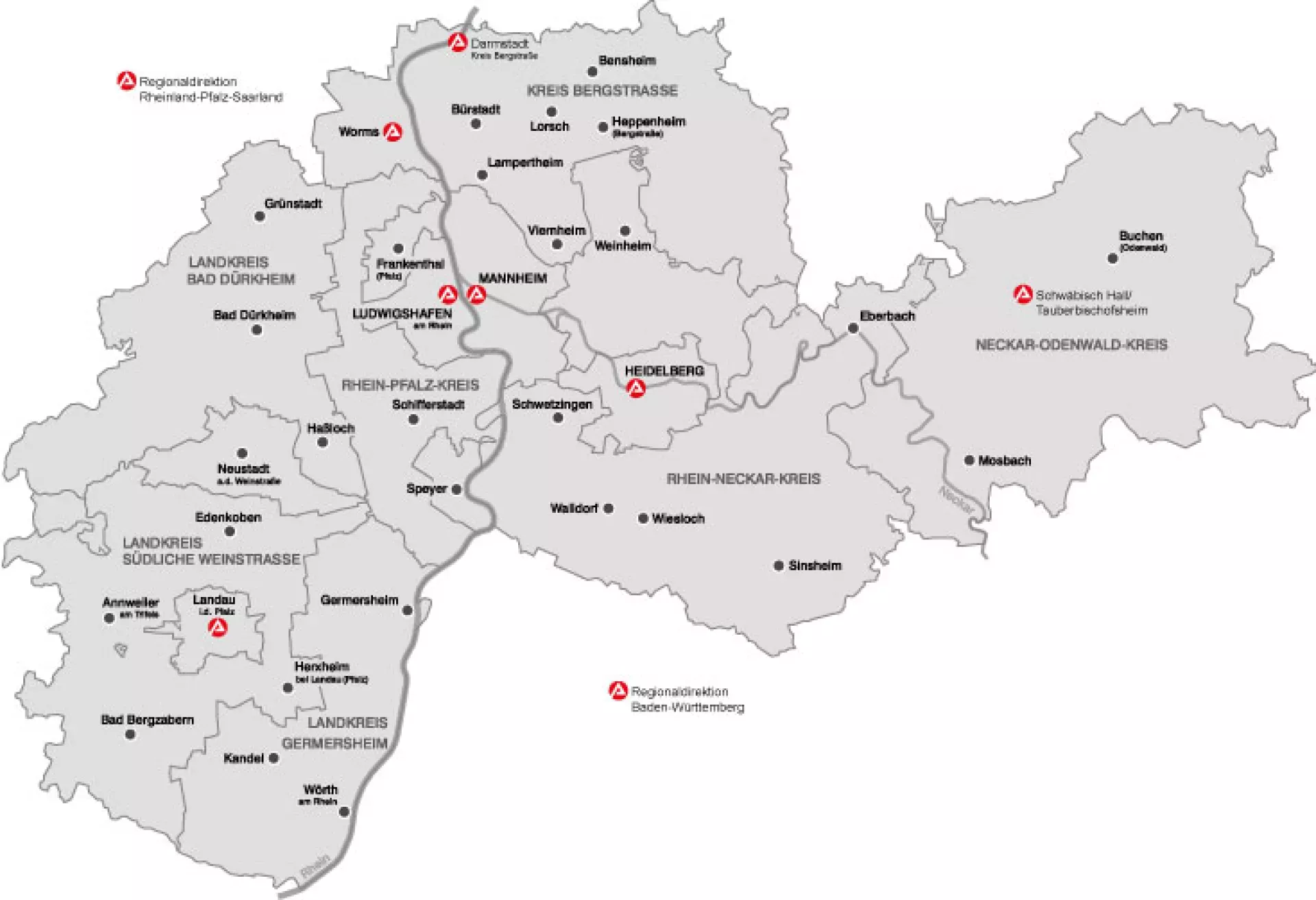 Karte der Metropolregion Rhein-Neckar