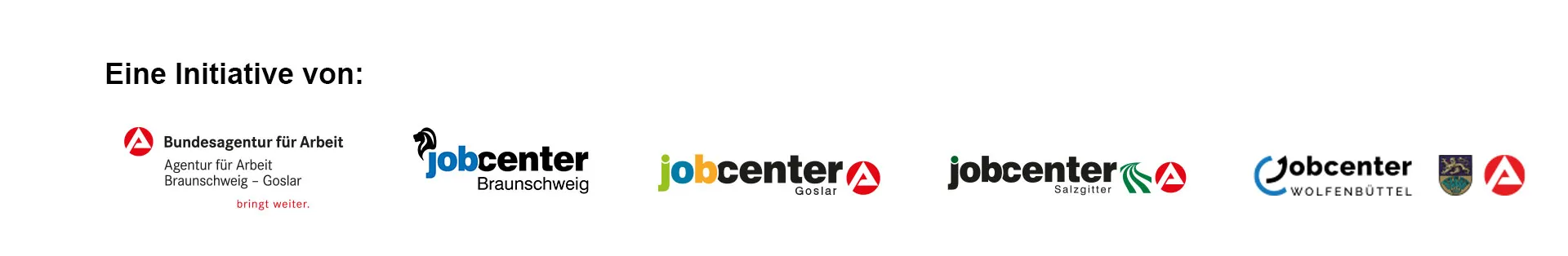 Logos der Agentur für Arbeit Braunschweig und der Jobcenter Braunschweig, Goslar, Salzgitter und Wolfenbüttel