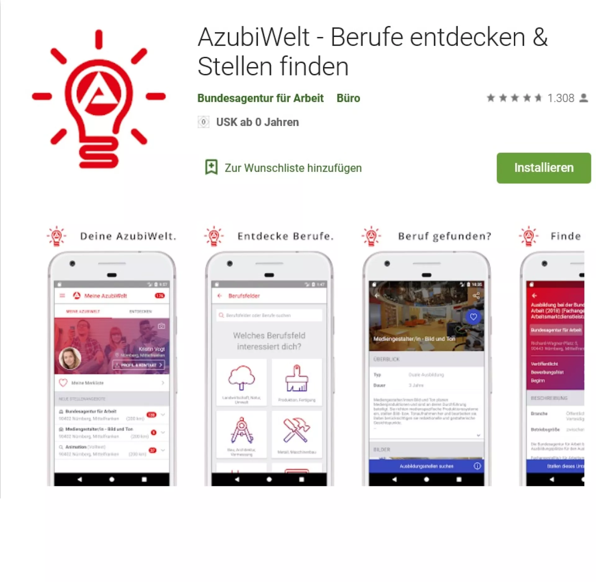 Screenshot von der BA-AzubiWelt-App im App-Store