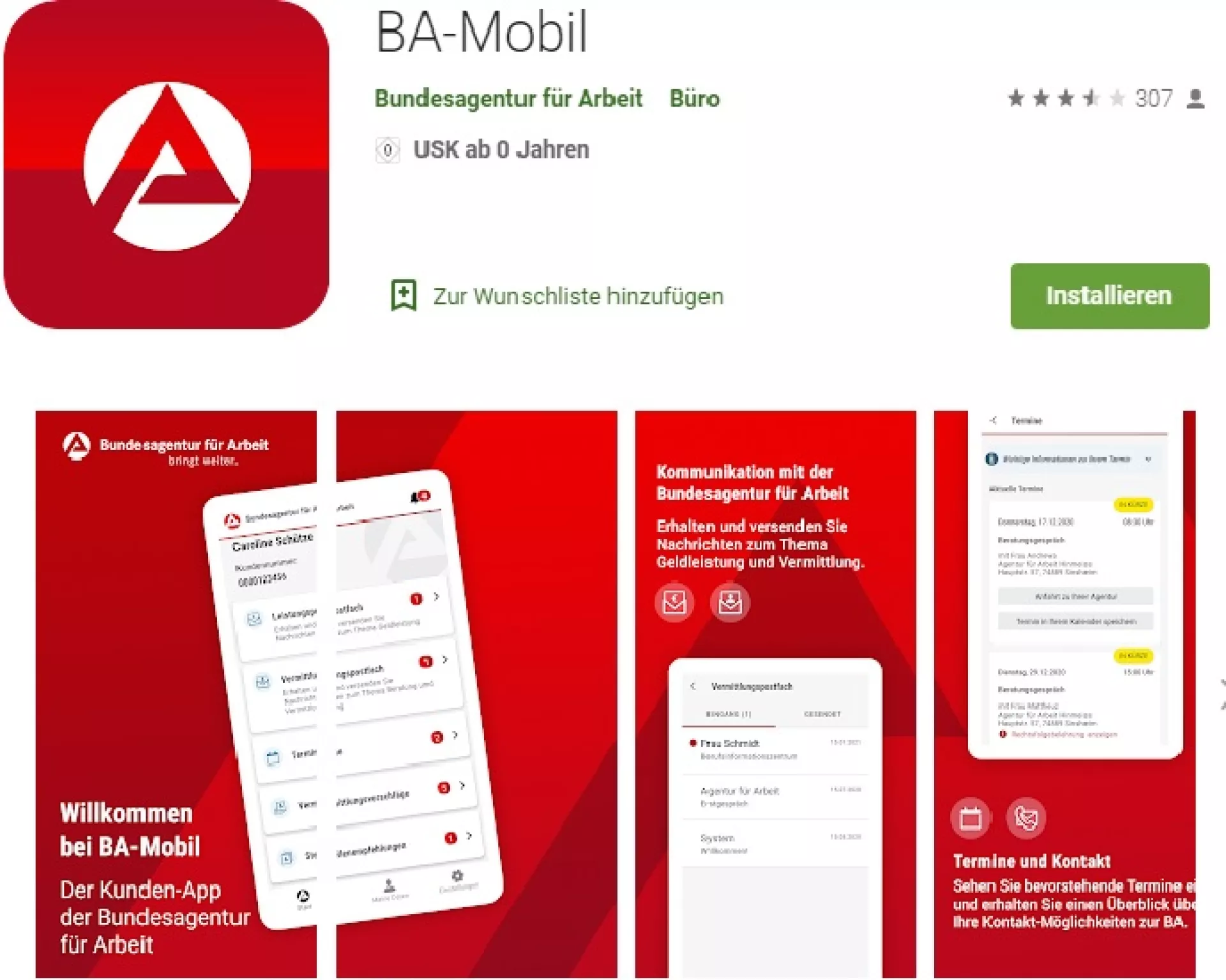 Screenshot von der BA-Mobil-App im App-Store