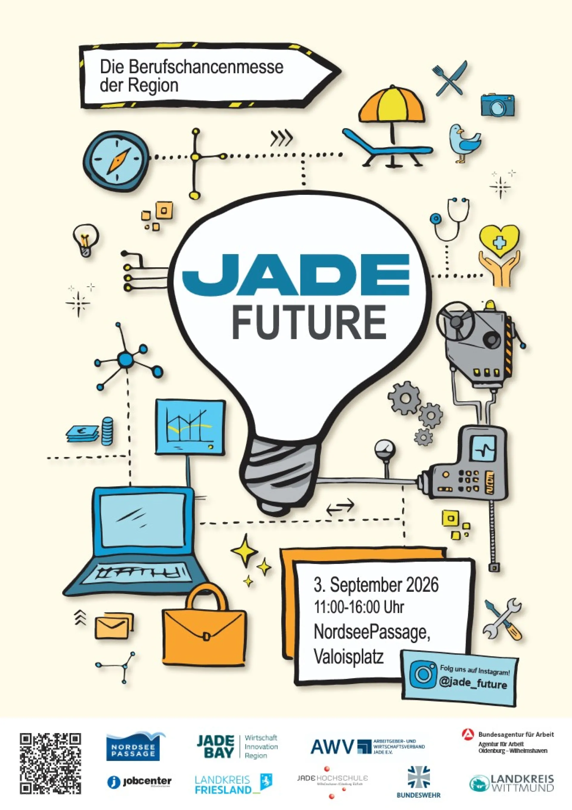Werbeplakat der Berufsmesse "JadeFuture" mit den Termindaten.