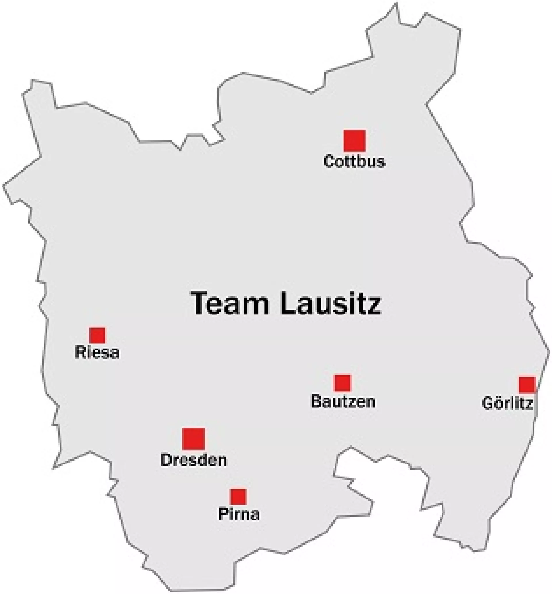 Landkarte des Wirkungsbereiches des Teams Lausitz