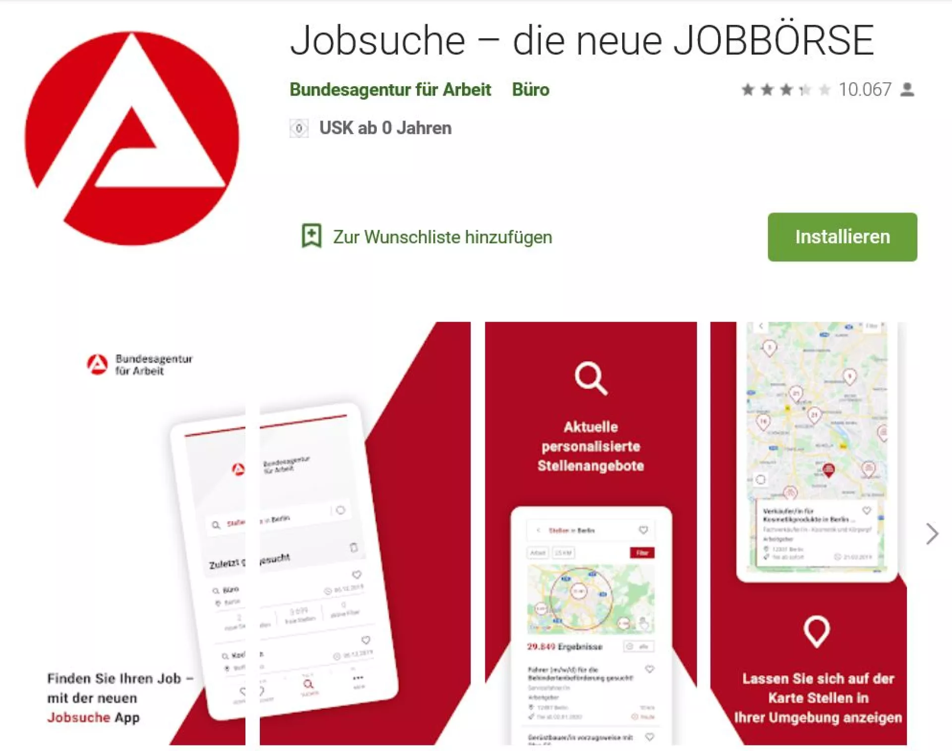 Screenshot von der BA-Jobbörse-App im App-Store