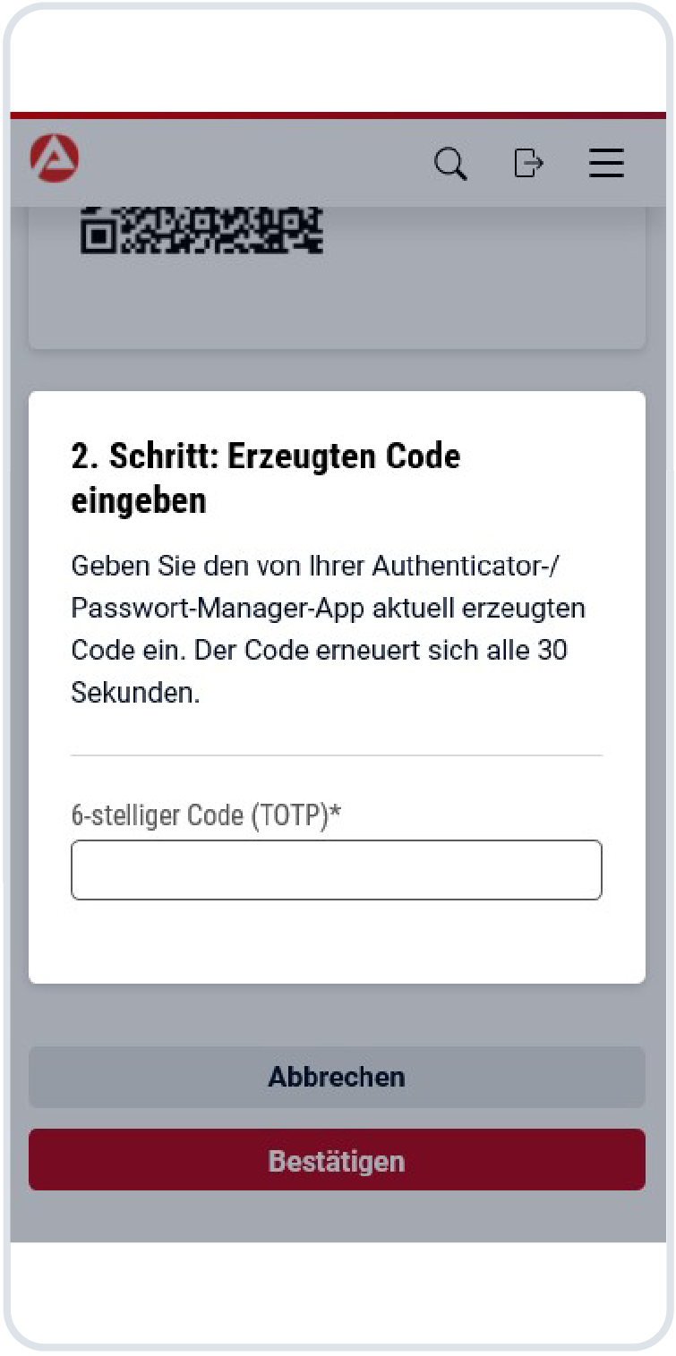 TOTP Authenticator-Code eingeben