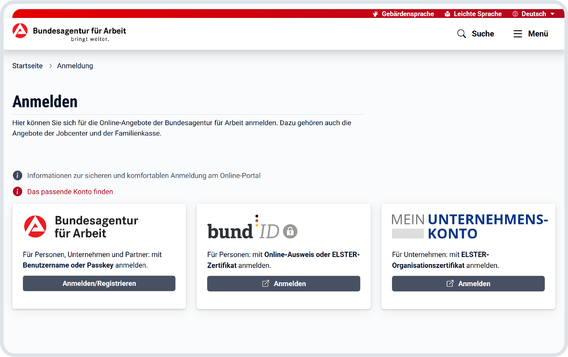 Screenshot Anmelden im Portal