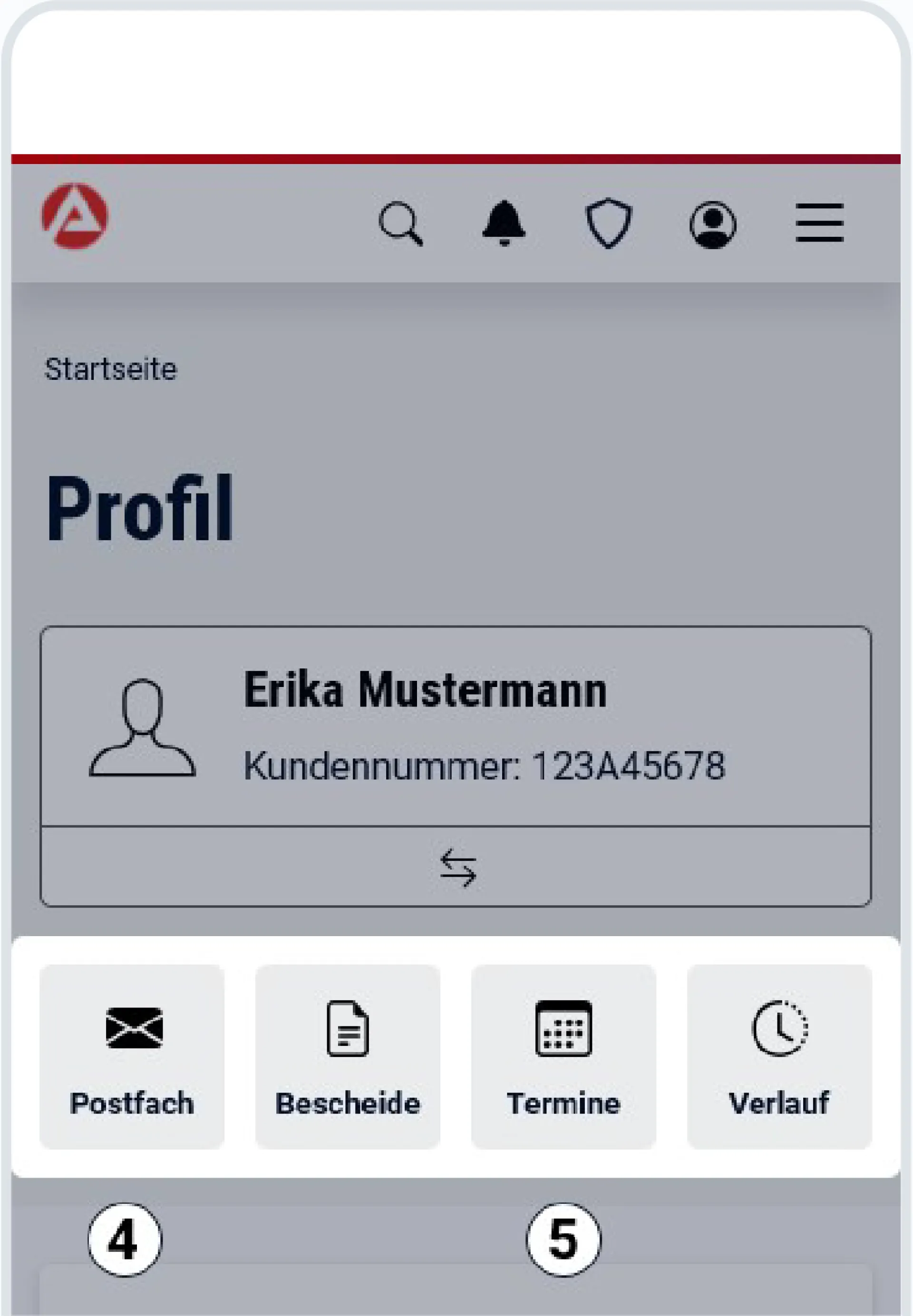 Smartphone-Screenshot des Profilmenüs mit weitere Services