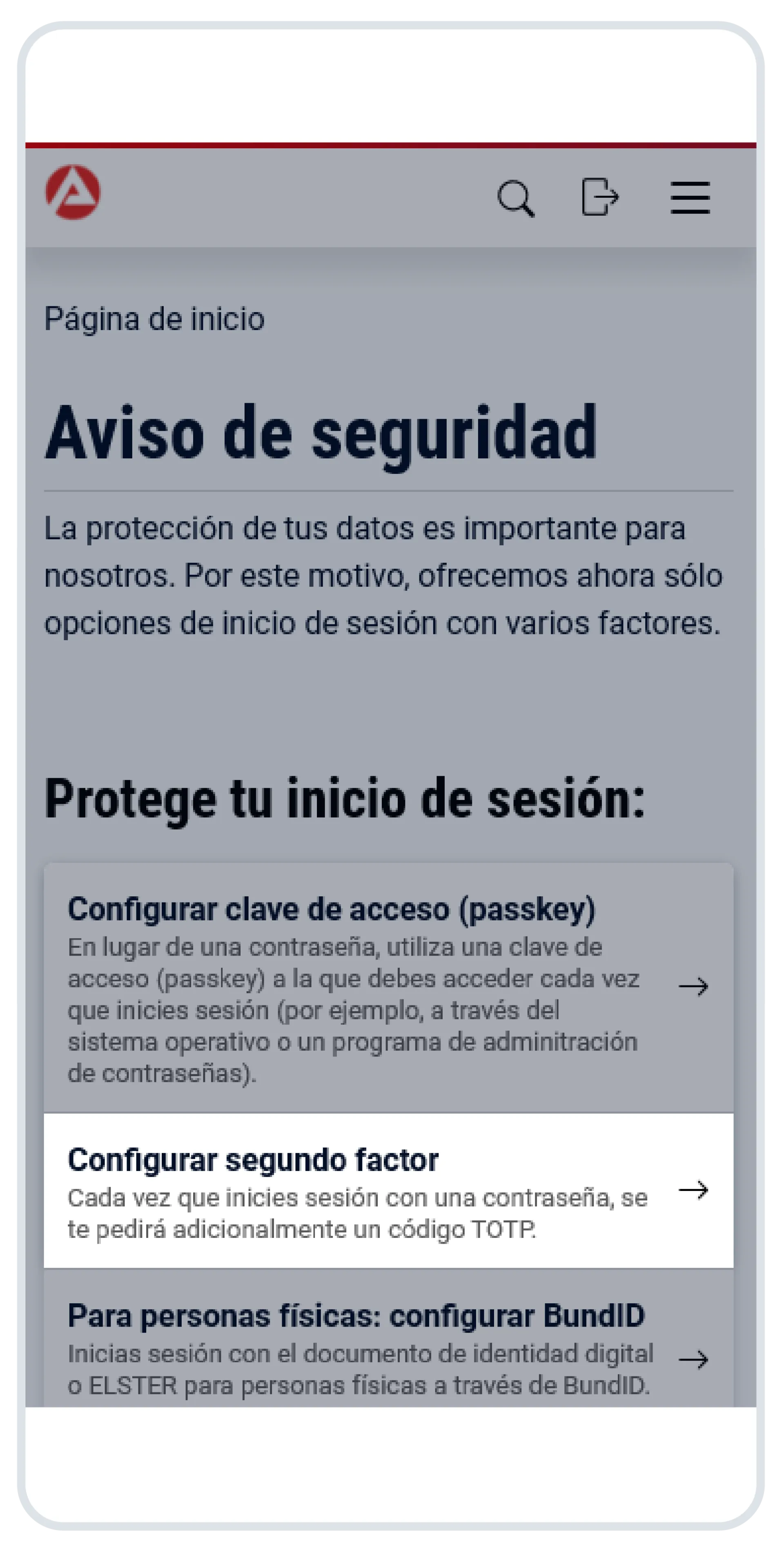 Captura de pantalla: se destaca el procedimiento de dos factores (TOTP).