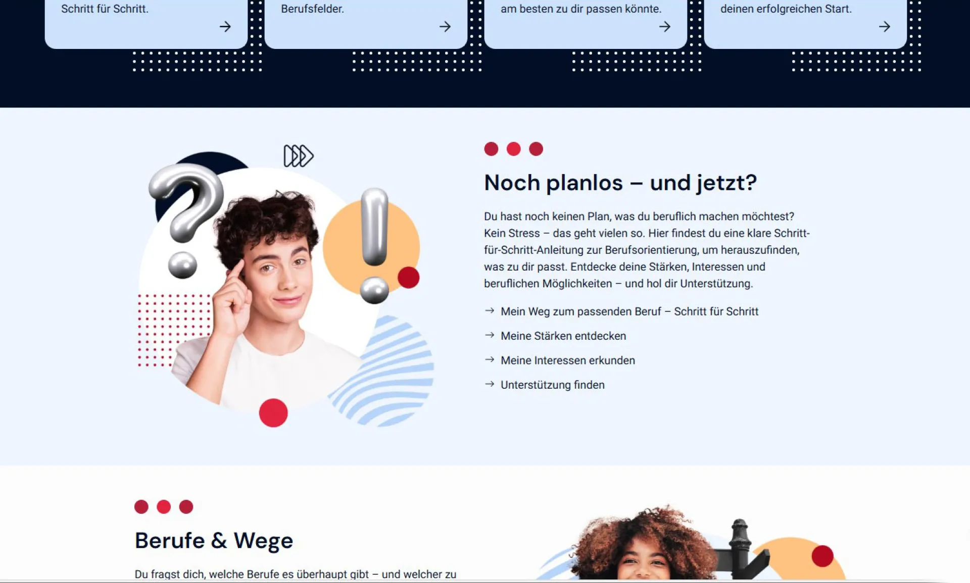Screenshot der Themenkachel noch planlos auf meinberuf 