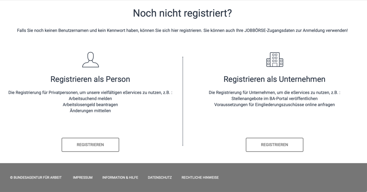 Screenshot Registrierung Jobbörse Schritt 2