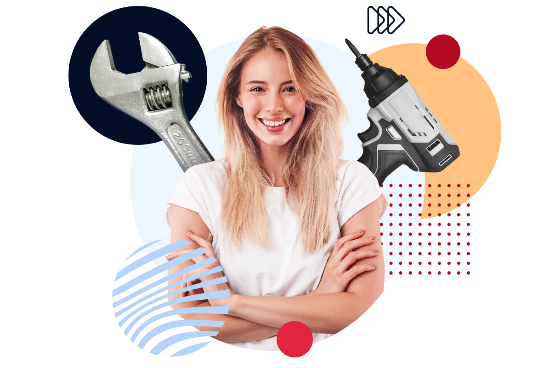 Collage einer Jugendlichen umgeben von Werkzeugen