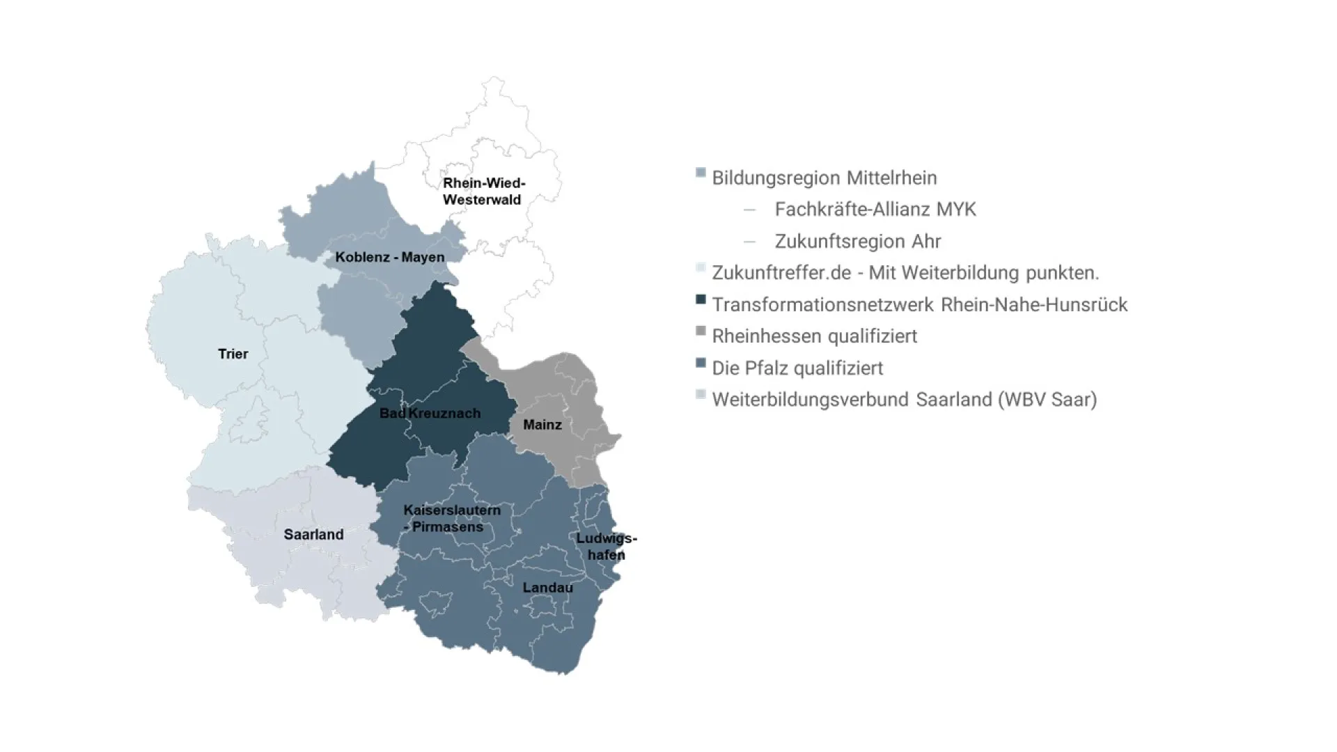 Landkarte Rheinland-Pfalz, Rheinhessen, Mittelrhein und Saarland