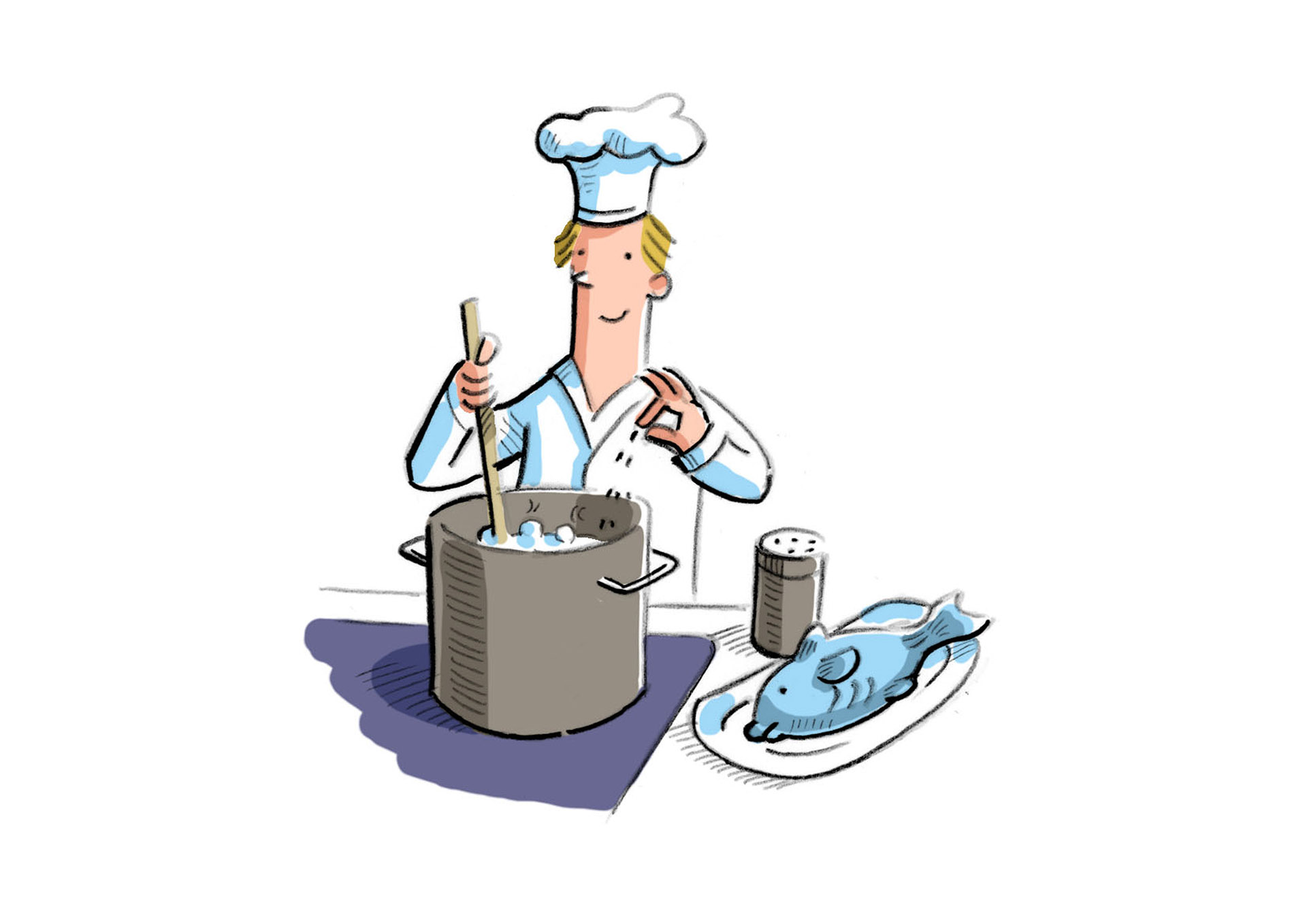 Bild: Koch rührt in einem Koch-Topf