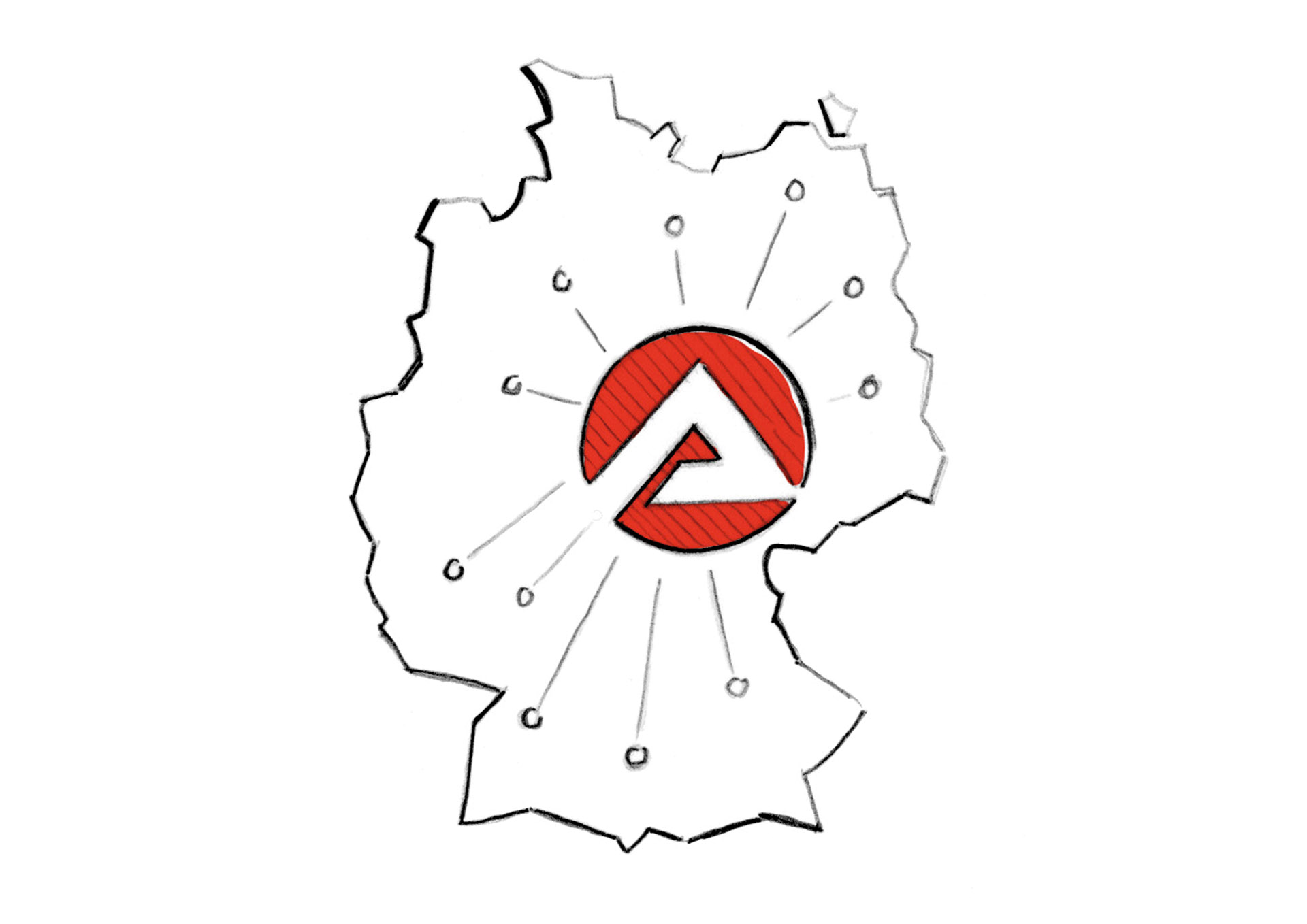 Deutschland-Karte mit BA-Logo und Stand-Orten