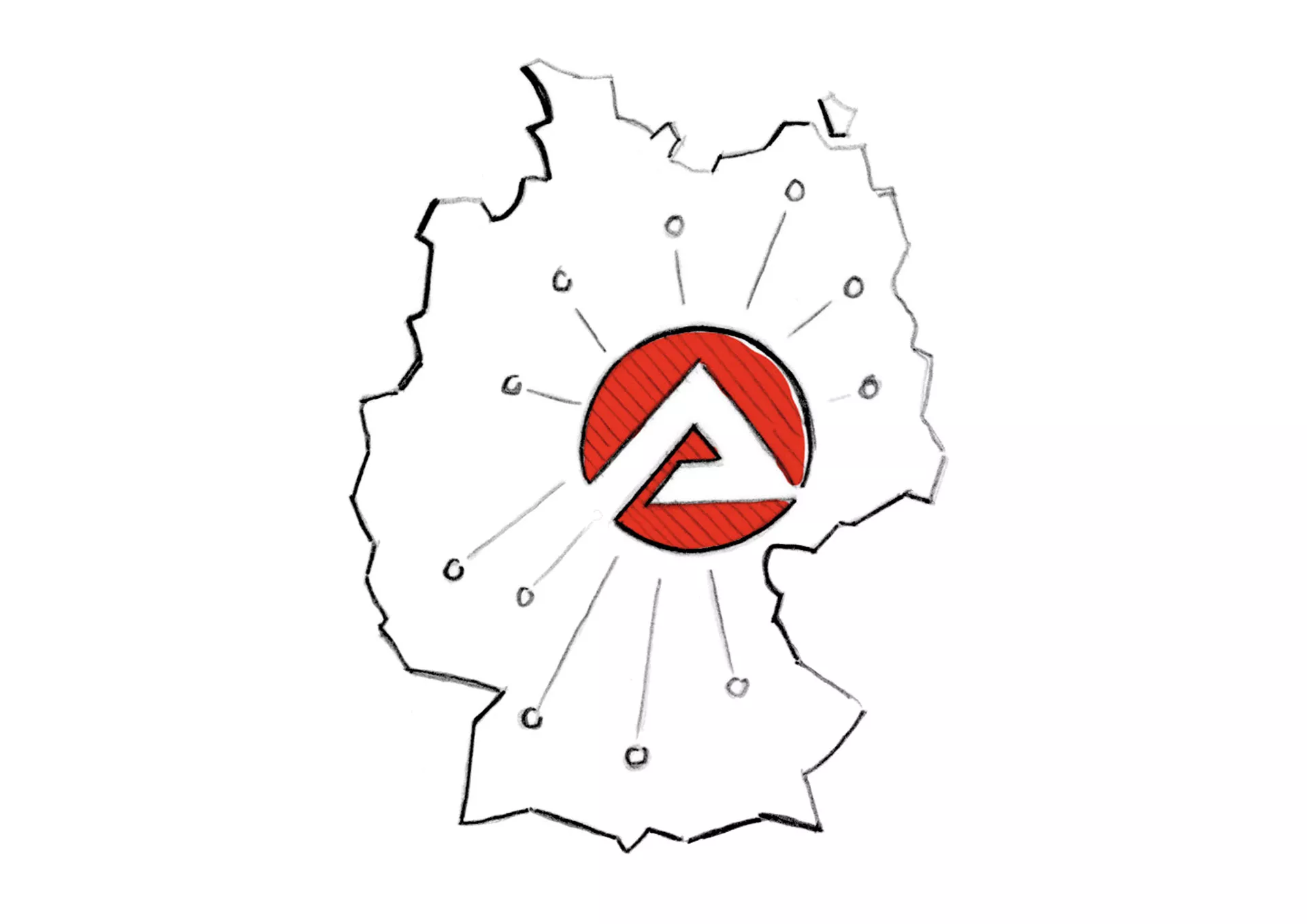 Deutschland-Karte mit BA-Logo und Stand-Orten
