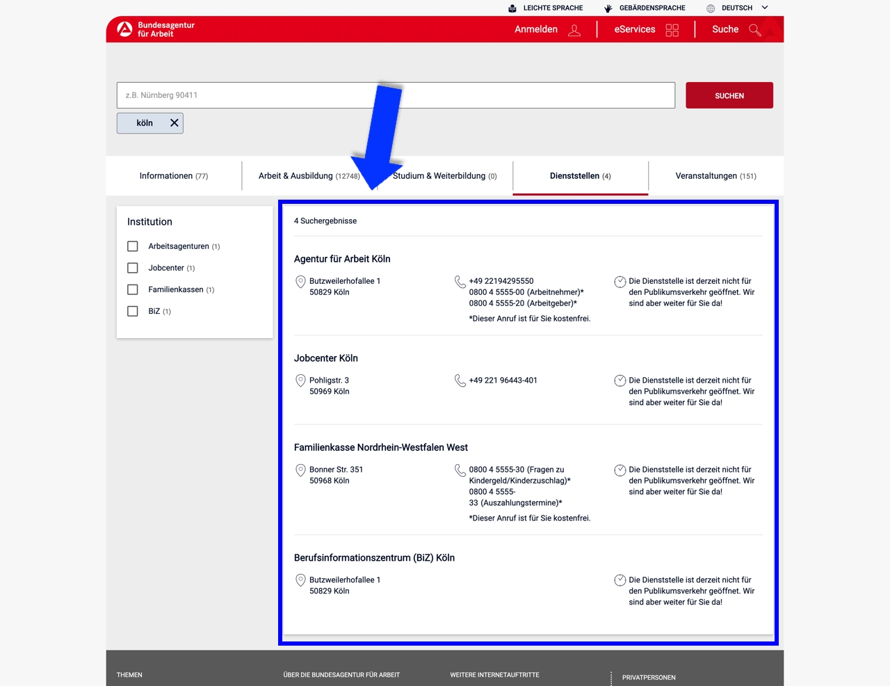So erreichen Sie die Arbeits-Agenturen, die Job-Center und die Familien ...