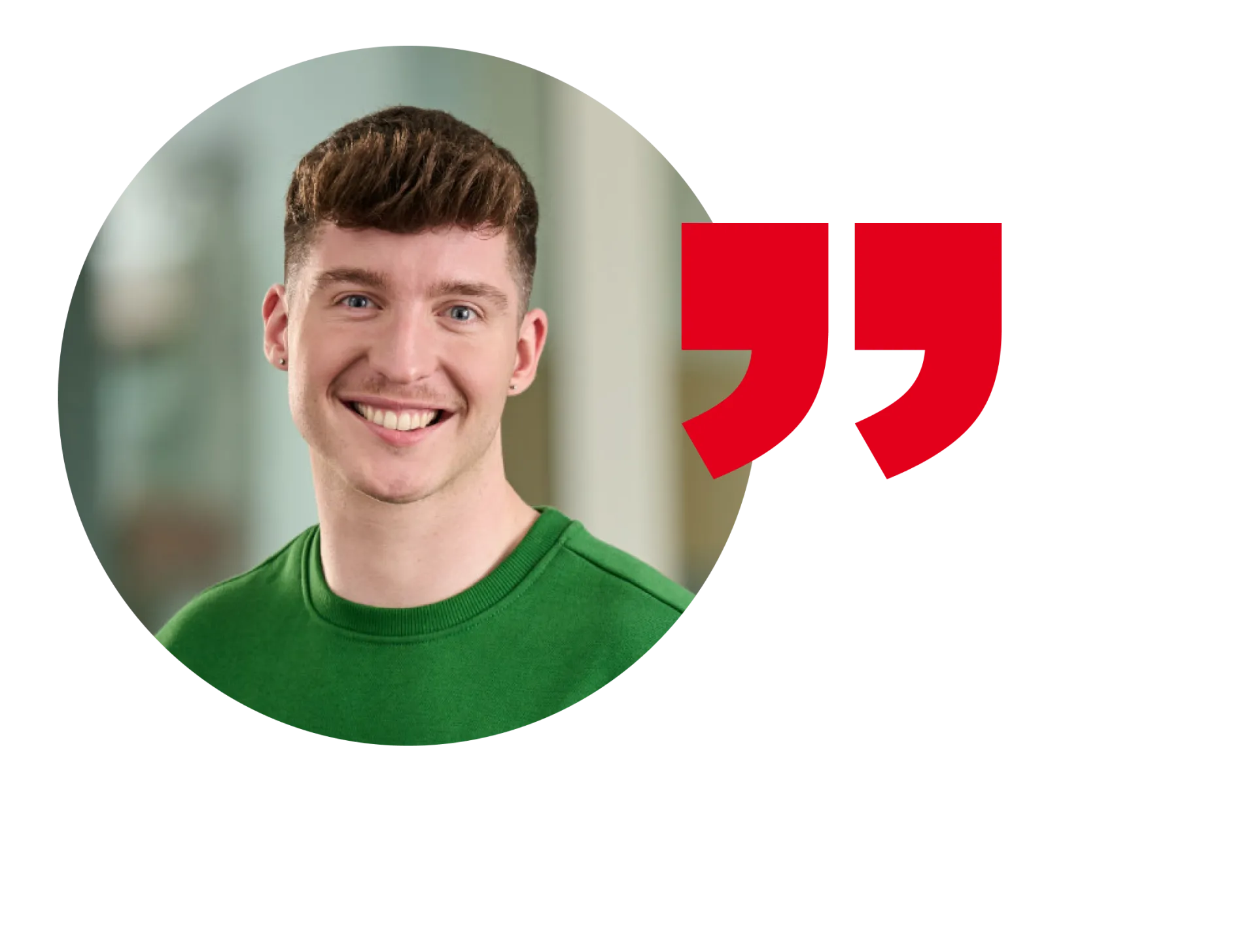 Zitatbild eines jungen Mannes im grünen Shirt, der in die Kamera lächelt.
